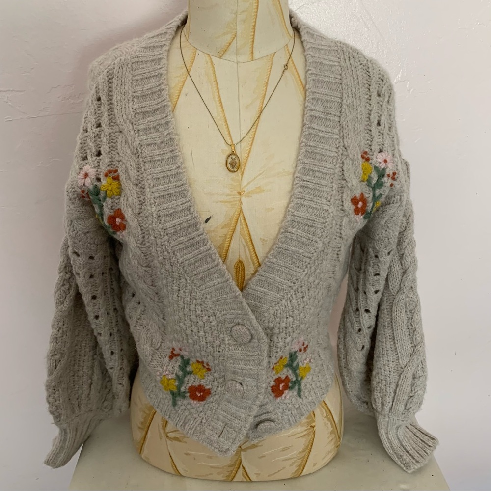 For Love & Lemons “wheat Amaryllis” Cropped Cardigan